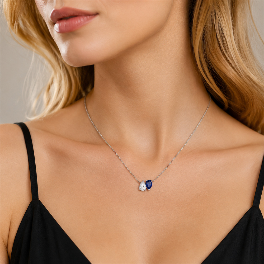 Personalized Pear Cut Toi et Moi 925 Sterling Silver Birthstone Necklace