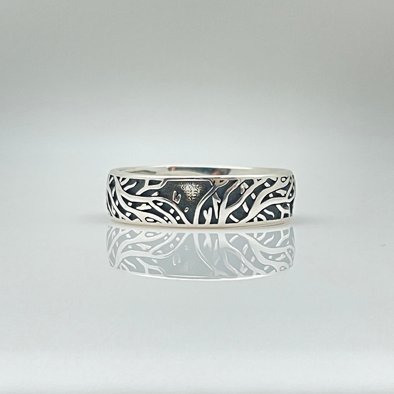 Oxidized Tree Branch Band Ring in 925 Sterling Silver