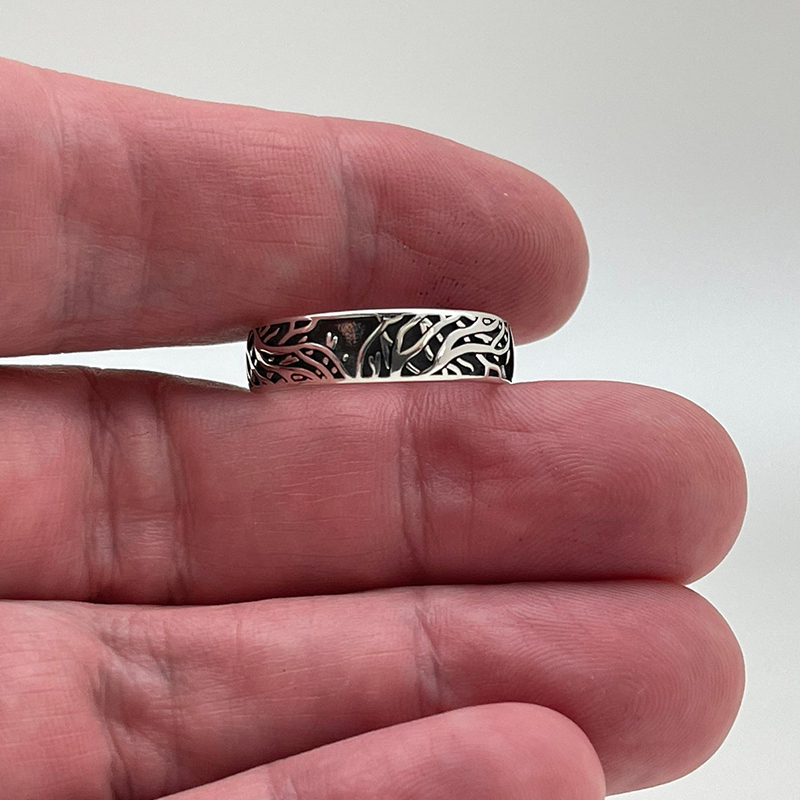 Oxidized Tree Branch Band Ring in 925 Sterling Silver