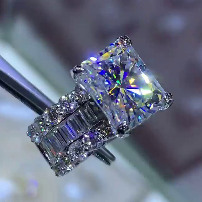 Radiant Cut Diamond White Engagement Ring in Sterling Silver