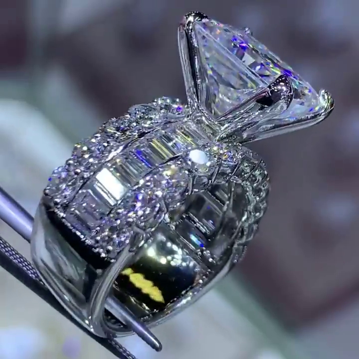 Radiant Cut Diamond White Engagement Ring in Sterling Silver