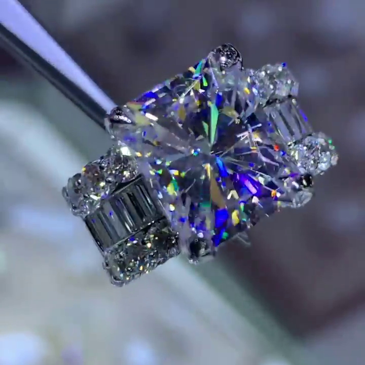 Radiant Cut Diamond White Engagement Ring in Sterling Silver