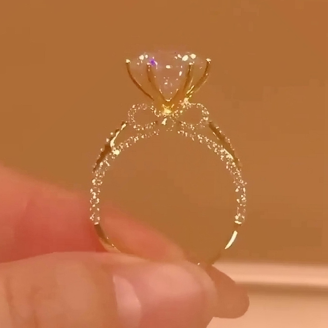 Sterling Silver Round Cut Diamond White Yellow Gold Engagement Ring