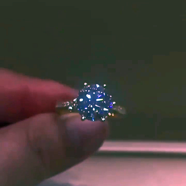 Sterling Silver Round Cut Diamond White Yellow Gold Engagement Ring