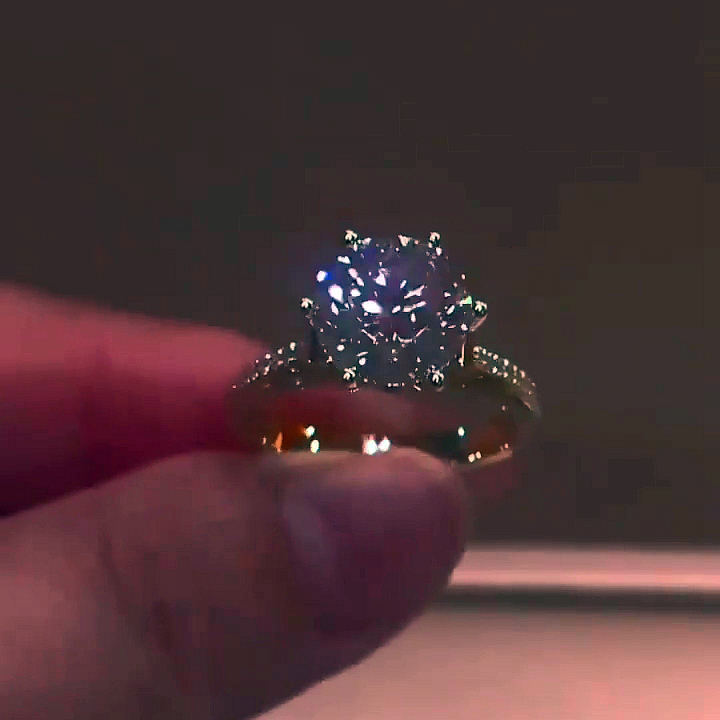 Sterling Silver Round Cut Diamond White Yellow Gold Engagement Ring