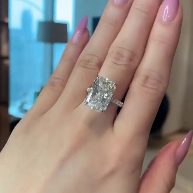 Radiant Cut Diamond White Engagement Ring in 925 Sterling Silver