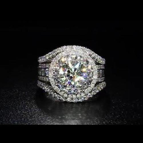 Diamond White Round Cut Halo Engagement Ring in Sterling Silver