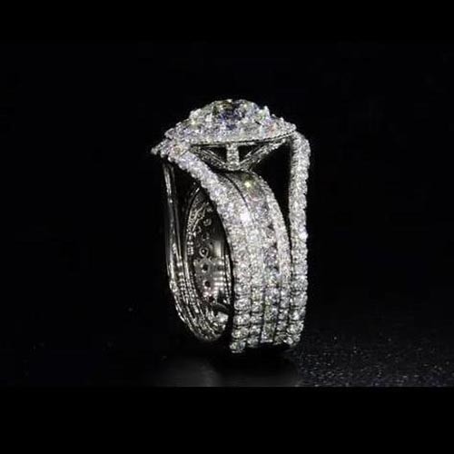 Diamond White Round Cut Halo Engagement Ring in Sterling Silver