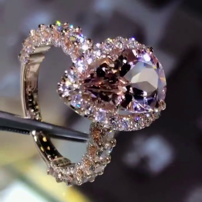 Champagne Pear Cut 925 Sterling Silver Rose Gold Halo Engagement Ring