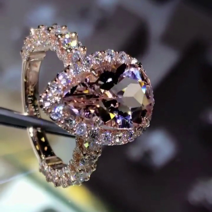 Champagne Pear Cut 925 Sterling Silver Rose Gold Halo Engagement Ring