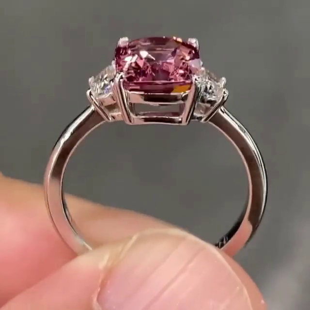 Radiant Cut Garnet Red 3-Stone Engagement Rings in 925 Sterling Silver