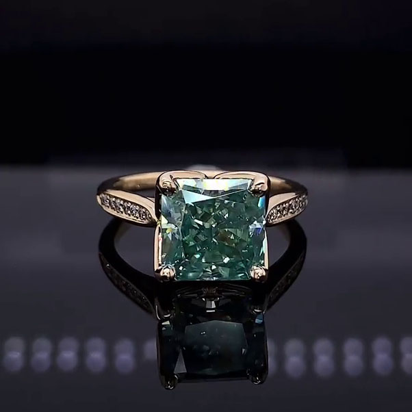 Emerald Green Princess Cut Yellow Gold Engagement Ring in 925 Sterling Silver