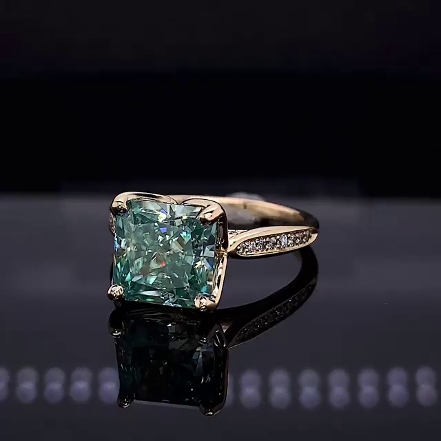Emerald Green Princess Cut Yellow Gold Engagement Ring in 925 Sterling Silver