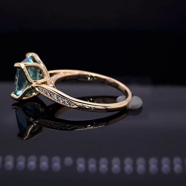 Emerald Green Princess Cut Yellow Gold Engagement Ring in 925 Sterling Silver