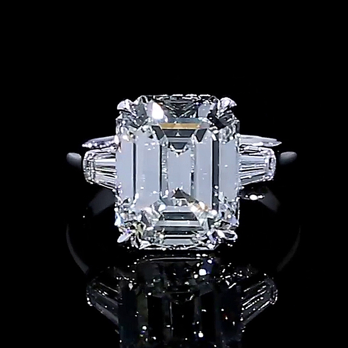Emerald Cut Diamond White 3-Stone Engagement Ring in 925 Sterling Silver