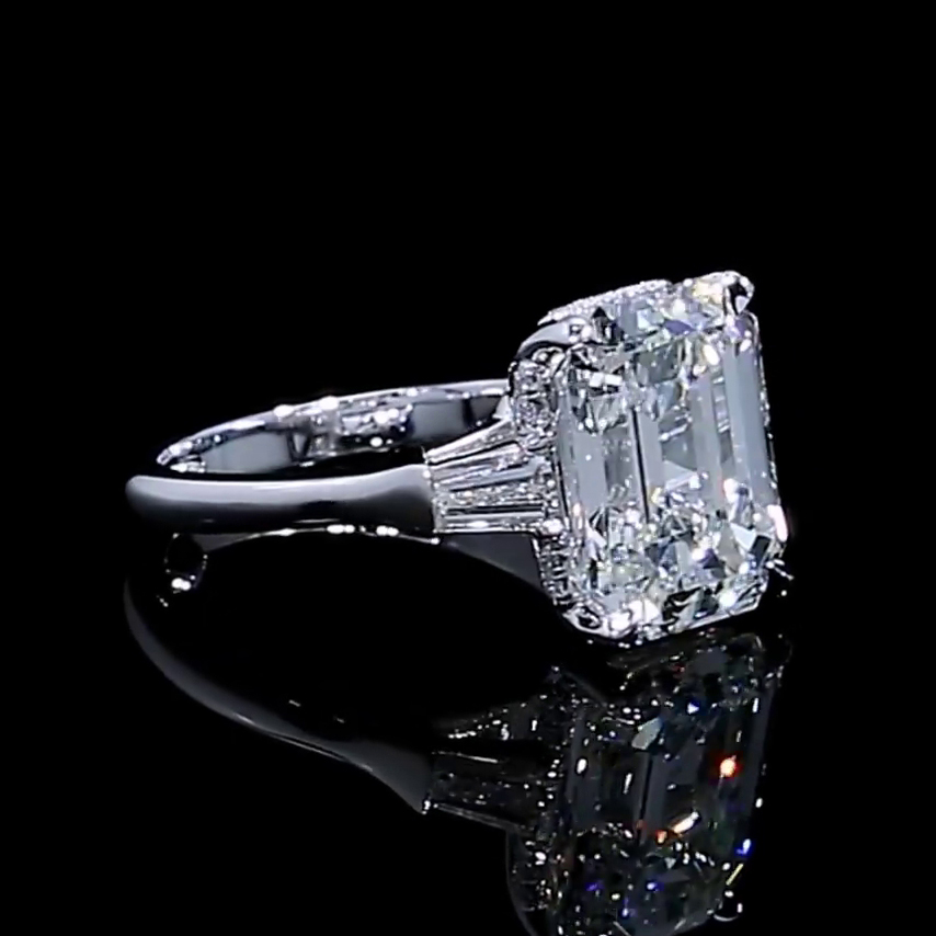 Emerald Cut Diamond White 3-Stone Engagement Ring in 925 Sterling Silver
