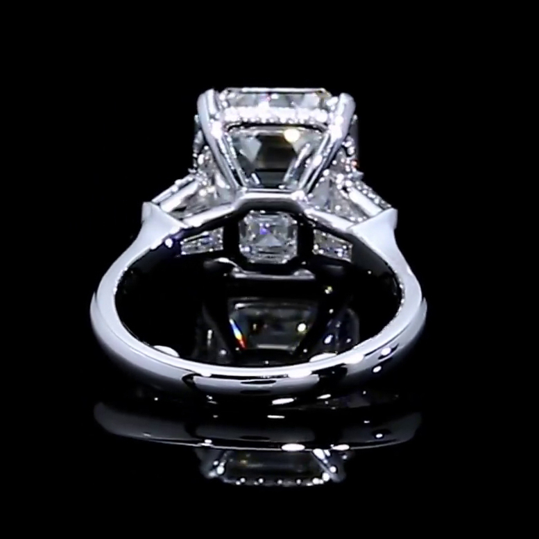 Emerald Cut Diamond White 3-Stone Engagement Ring in 925 Sterling Silver