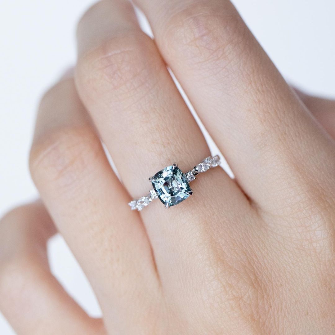 Radiant Cut Aquamarine Blue 925 Sterling Silver Engagement Ring