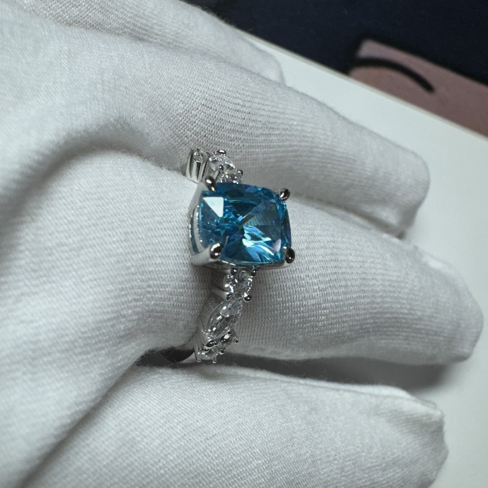 Radiant Cut Aquamarine Blue 925 Sterling Silver Engagement Ring