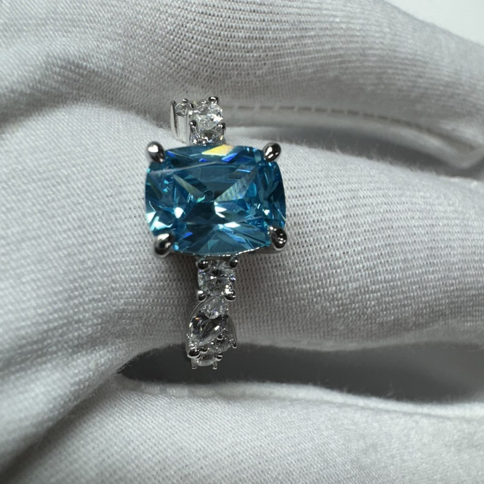 Radiant Cut Aquamarine Blue 925 Sterling Silver Engagement Ring