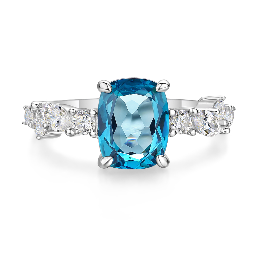 Radiant Cut Aquamarine Blue 925 Sterling Silver Engagement Ring