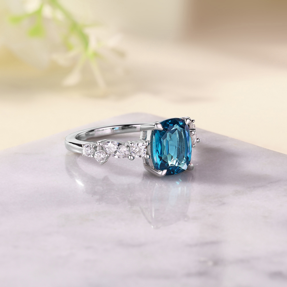 Radiant Cut Aquamarine Blue 925 Sterling Silver Engagement Ring
