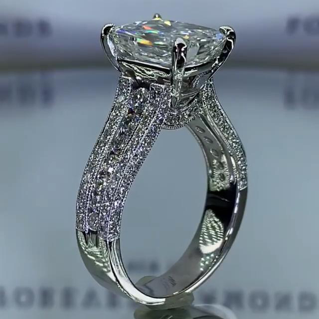 Diamond White Radiant Cut Engagement Ring in 925 Sterling Silver