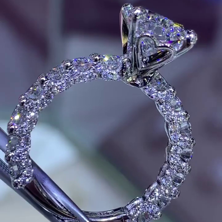 Radiant Cut Diamond White Art Deco Engagement Ring in 925 Sterling Silver