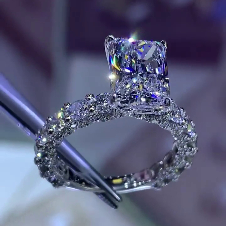 Radiant Cut Diamond White Art Deco Engagement Ring in 925 Sterling Silver