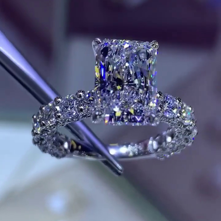 Radiant Cut Diamond White Art Deco Engagement Ring in 925 Sterling Silver