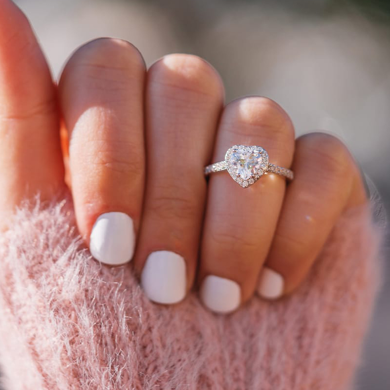 Heart Cut Diamond White Halo Engagement Ring in 925 Sterling Silver