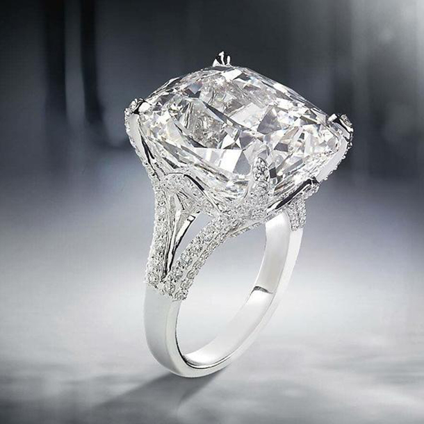 Cushion Cut Diamond White Engagement Ring in 925 Sterling Silver