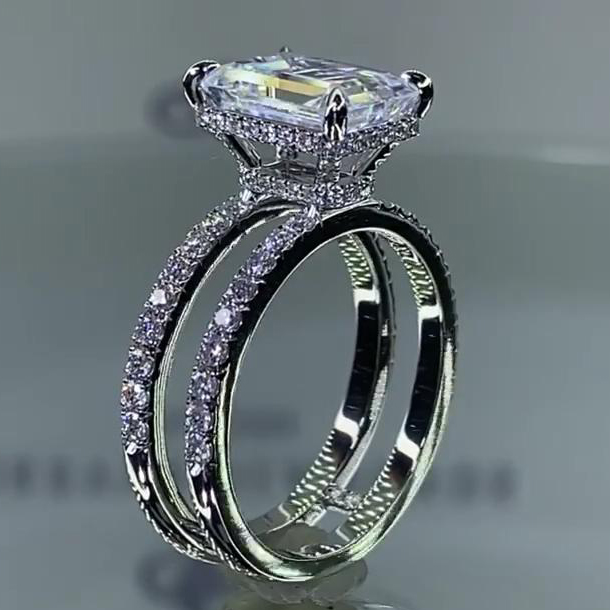 Emerald Cut Diamond White Engagement Ring in 925 Sterling Silver
