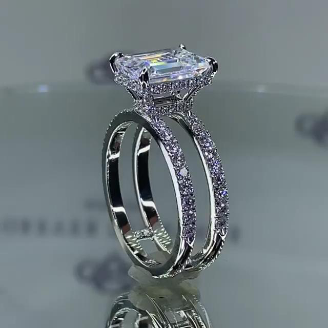 Emerald Cut Diamond White Engagement Ring in 925 Sterling Silver