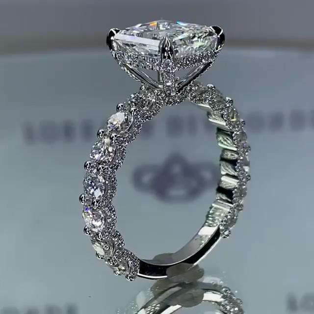 Diamond White Radiant Cut Engagement Ring in 925 Sterling Silver