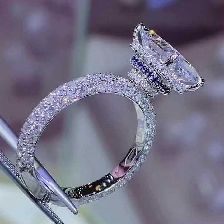 Radiant Cut Diamond White Art Deco Halo Engagement Ring in 925 Sterling Silver