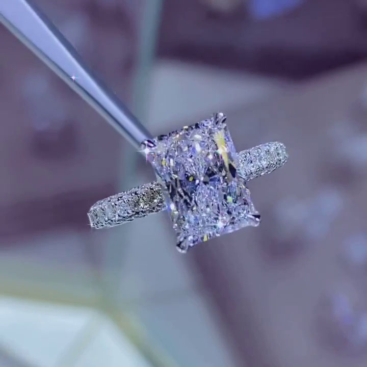 Radiant Cut Diamond White Art Deco Halo Engagement Ring in 925 Sterling Silver