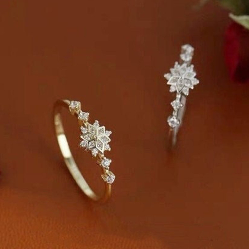 Diamond White Sterling Silver Minimalist Yellow Gold/Silver Snowflake Ring