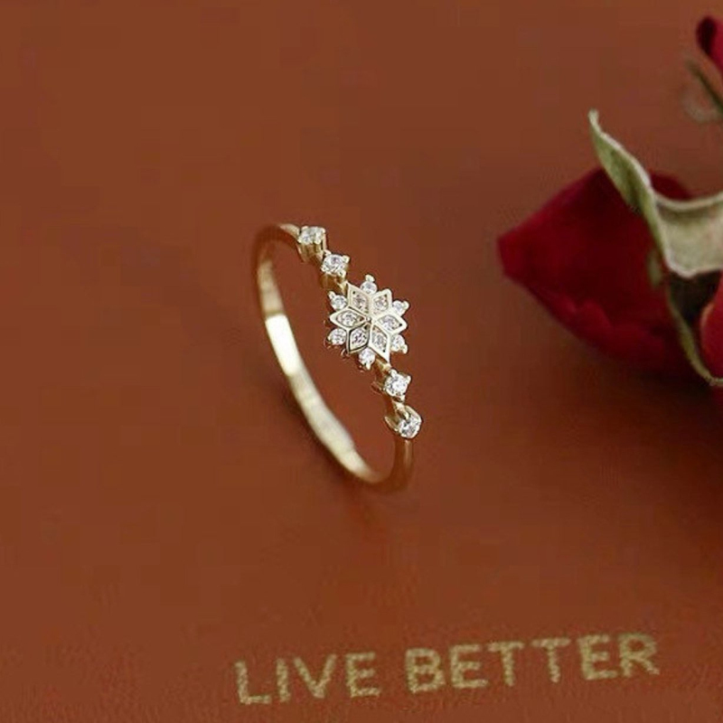 Diamond White Sterling Silver Minimalist Yellow Gold/Silver Snowflake Ring