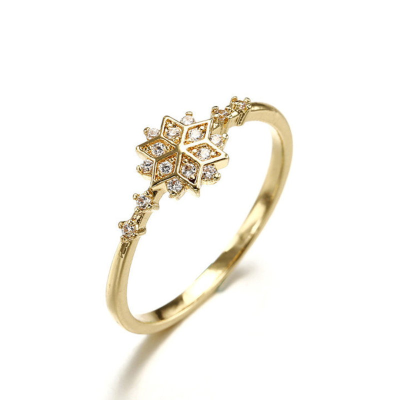 Diamond White Sterling Silver Minimalist Yellow Gold/Silver Snowflake Ring