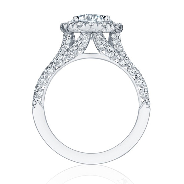 Round Cut Diamond White Halo Engagement Ring in Sterling Silver