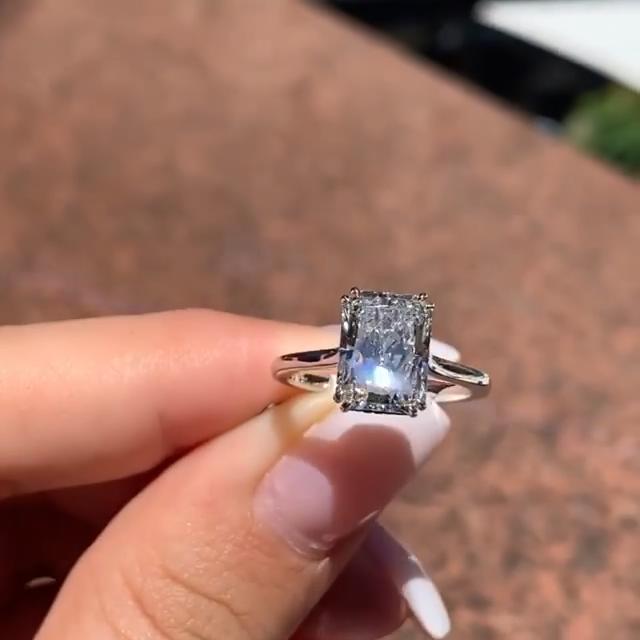 Diamond White Radiant Cut Classic Engagement Ring in 925 Sterling Silver