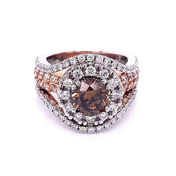 Round Cut Chocolate Rose Gold Halo Engagement Ring in 925 Sterling Silver