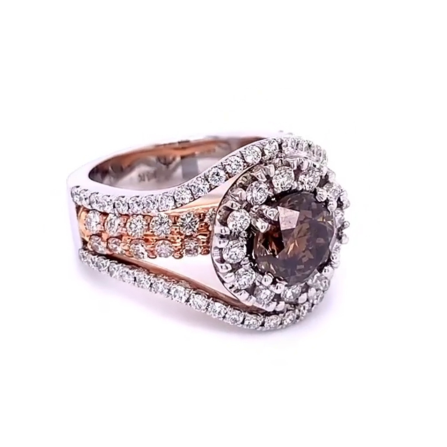 Round Cut Chocolate Rose Gold Halo Engagement Ring in 925 Sterling Silver