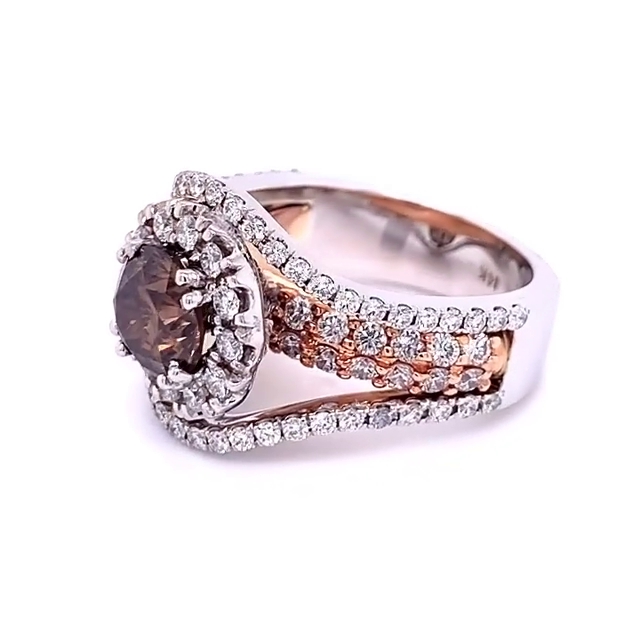 Round Cut Chocolate Rose Gold Halo Engagement Ring in 925 Sterling Silver