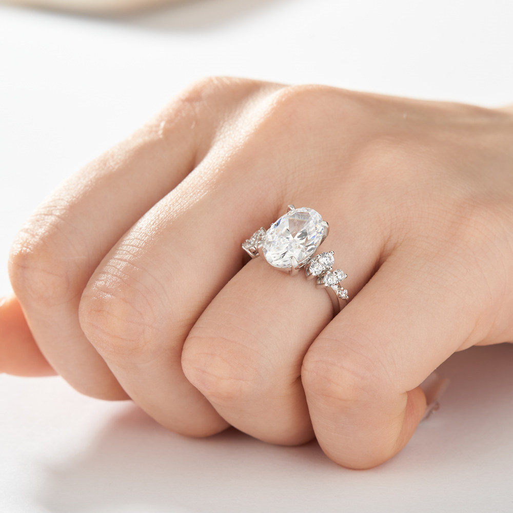 Oval Cut Diamond White Sterling Silver Classic Engagement Ring