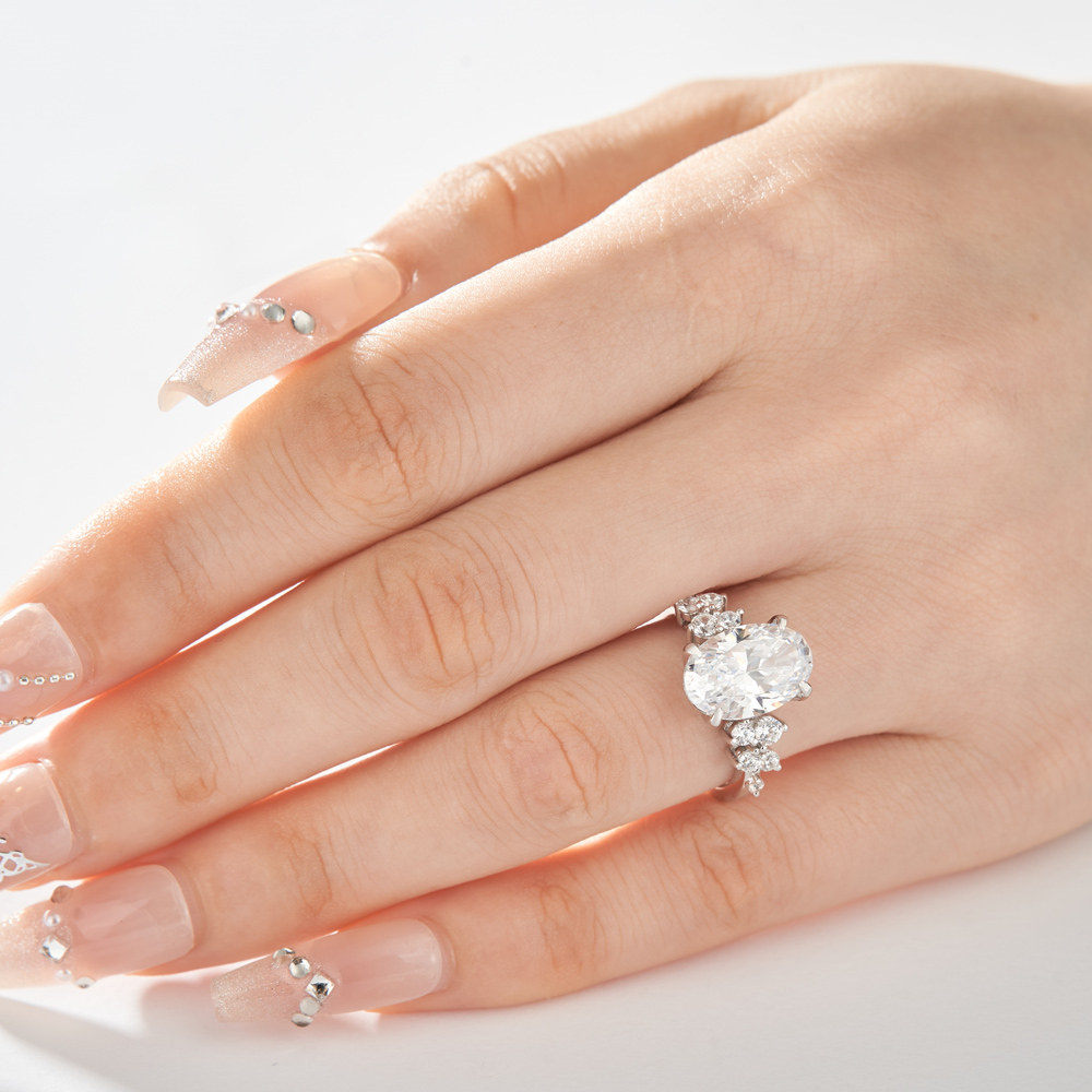 Oval Cut Diamond White Sterling Silver Classic Engagement Ring