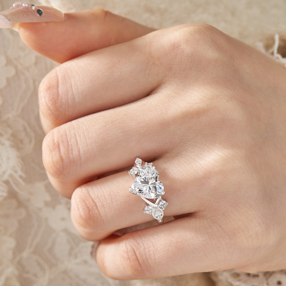 Heart Cut Diamond White Sterling Silver Classic Engagement Ring
