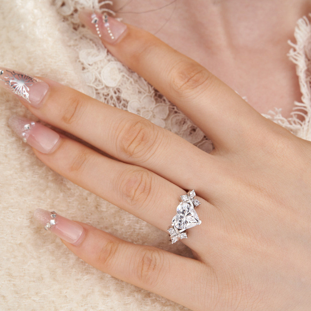 Heart Cut Diamond White Sterling Silver Classic Engagement Ring