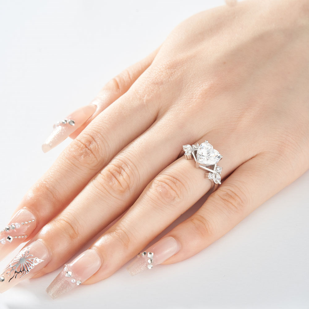 Heart Cut Diamond White Sterling Silver Classic Engagement Ring